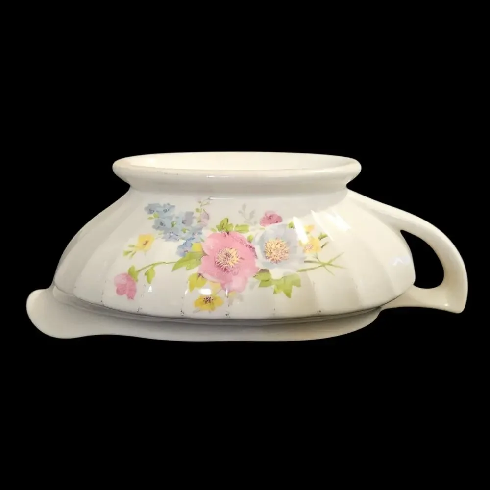 Edwin M Knowles Floral Semi Vitreous China Gravy Boat Vintage Cream Serving